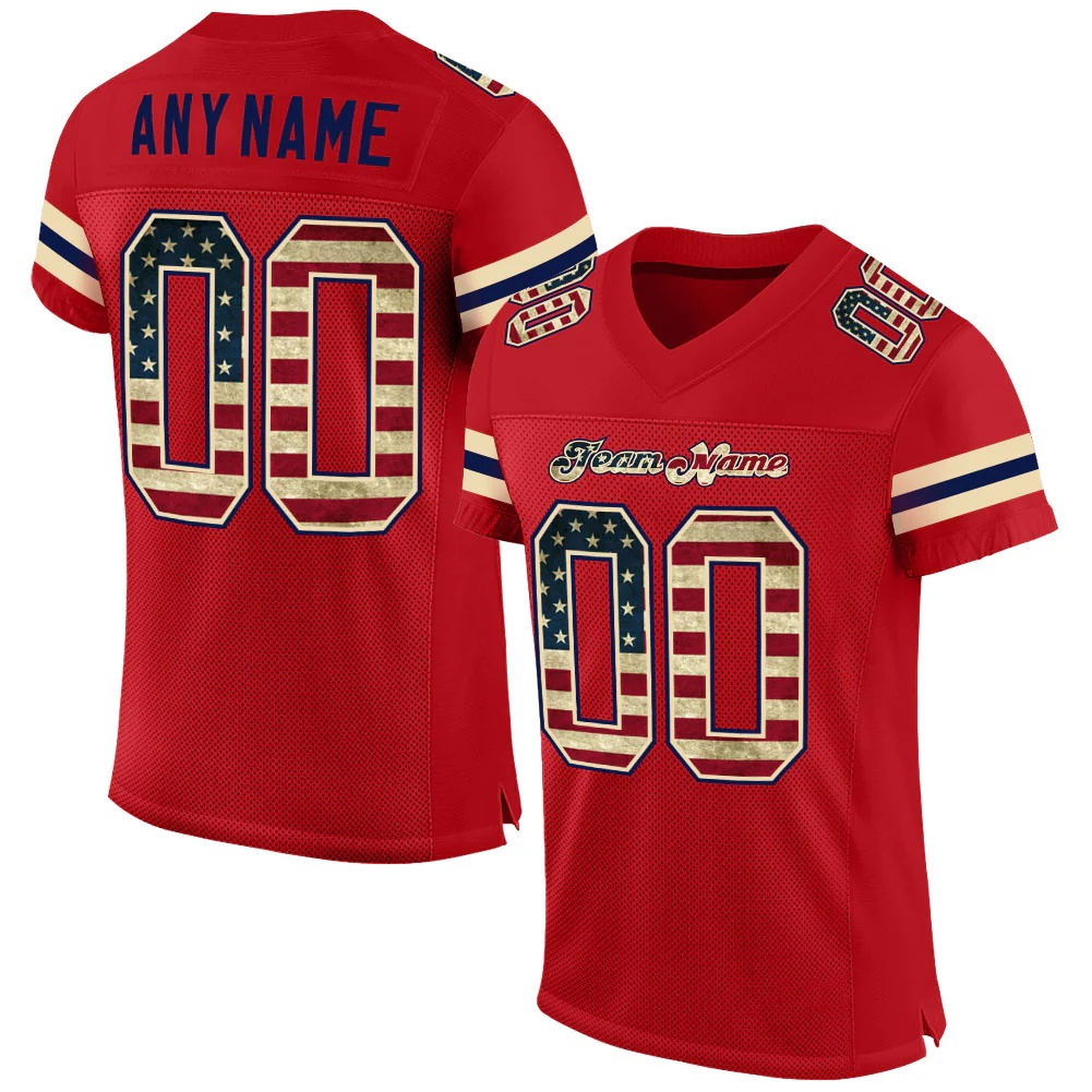 Custom Red Vintage USA Flag-Cream Mesh Authentic Football Jersey