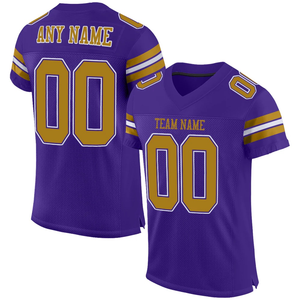 Custom Purple Old Gold-White Mesh Authentic Football Jersey