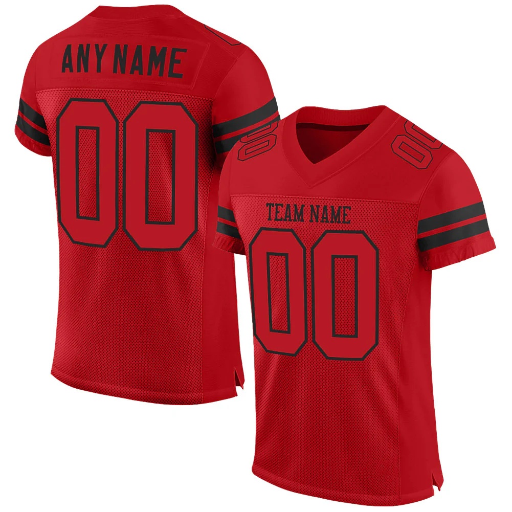 Custom Red Red-Black Mesh Authentic Football Jersey