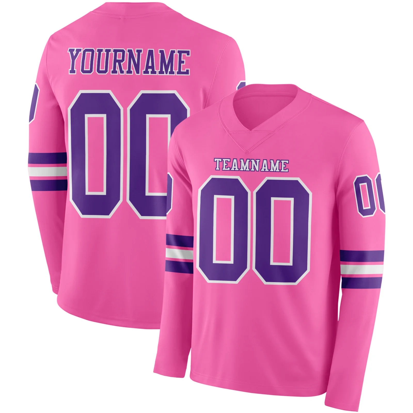 Custom Pink Purple-White Long Sleeve Authentic Football Jersey