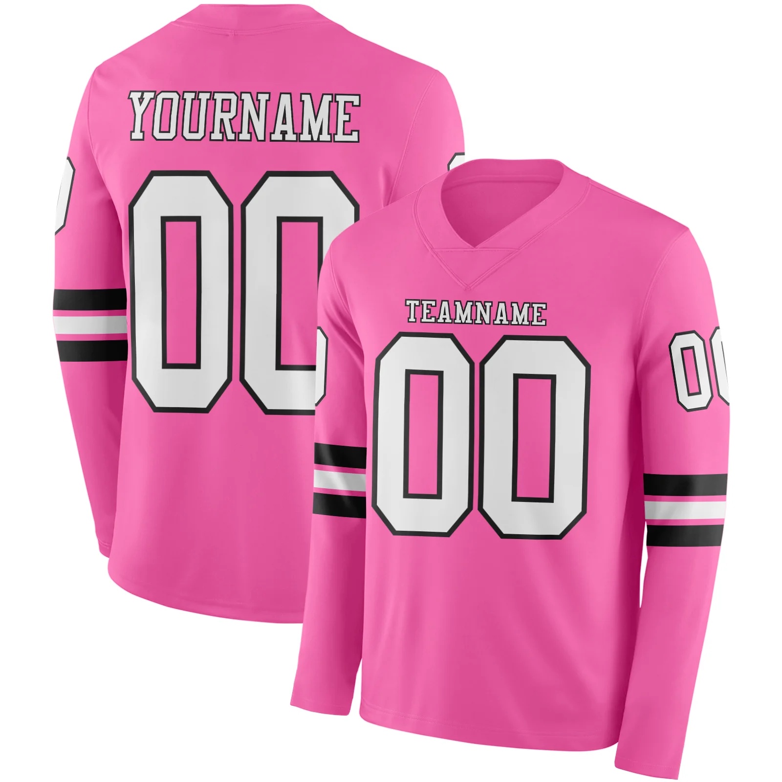 Custom Pink White-Black Long Sleeve Authentic Football Jersey