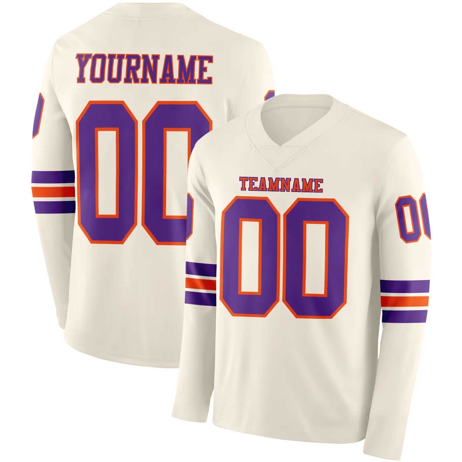 Custom Cream Purple Long Sleeve Authentic Football Jersey