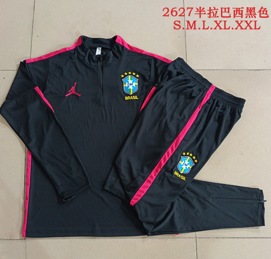 26/27 Half Pull Brazilian Black (Red color scheme) Tracksuit