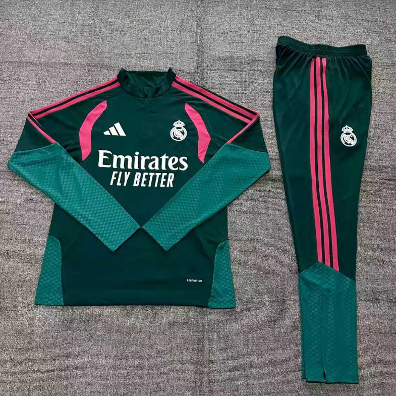 26/27 Kids Half Pull Real Madrid Muted green paired with pinkish red Tracksuit