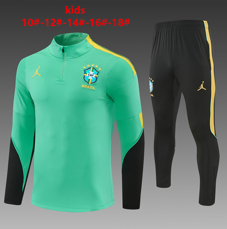 26/27 Kids Half Pull Jordan Brazil Light Green Tracksuit