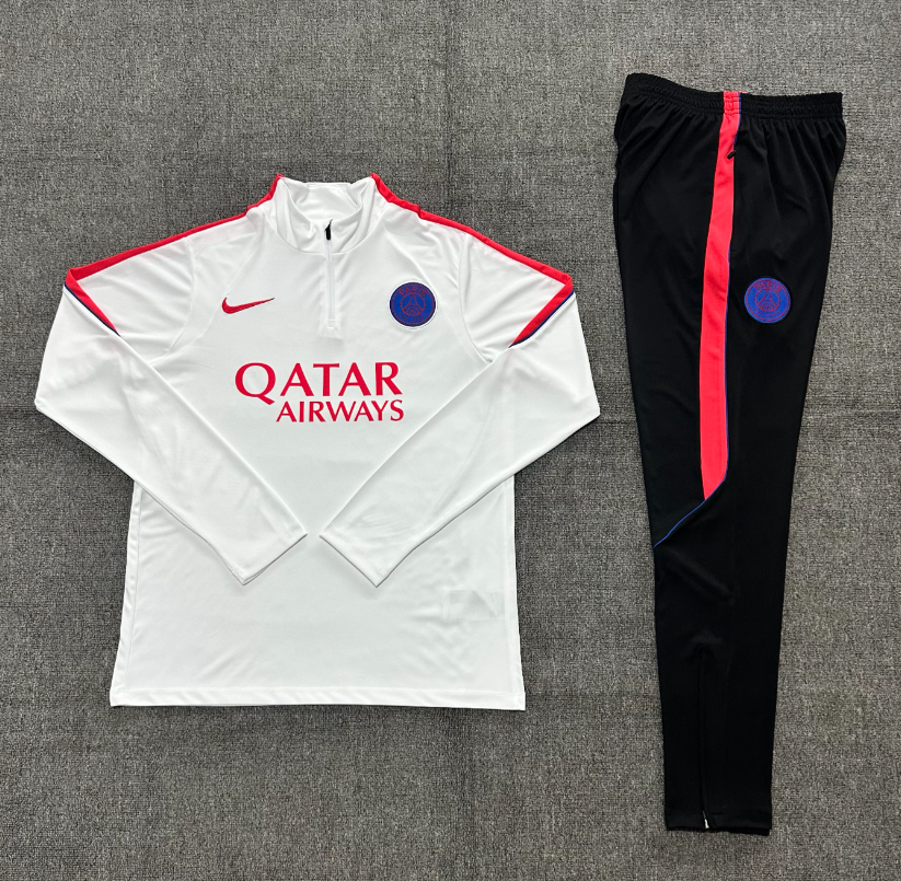 26/27 Kids Half Pull Paris White with Orange Red Tracksuit