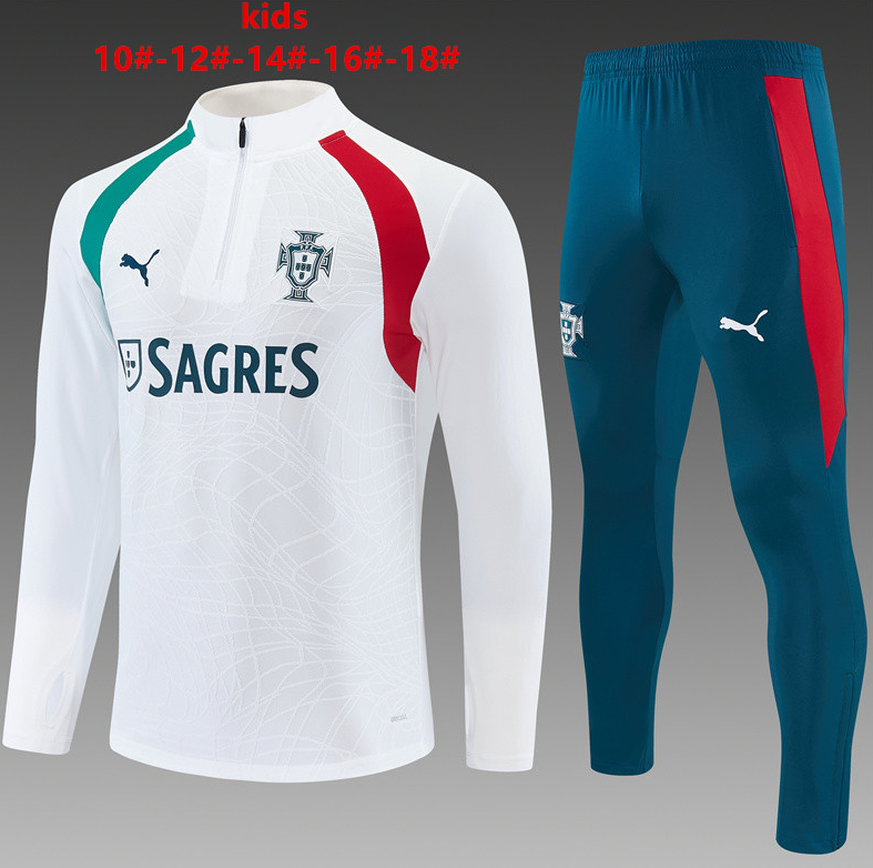26/27 Kids Half Pull Portuguese White Tracksuit