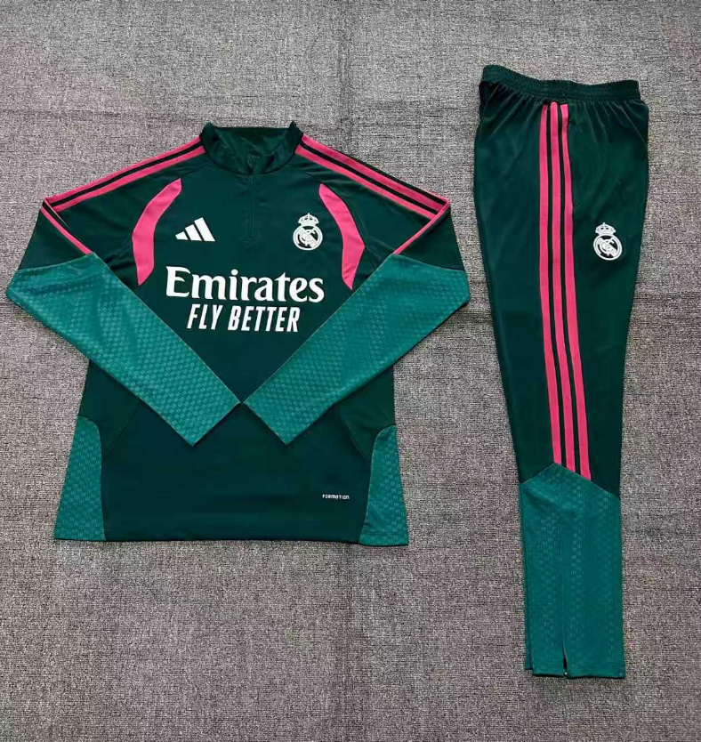 26/27 Half Pull Real Madrid Muted green paired with pinkish red Tracksuit