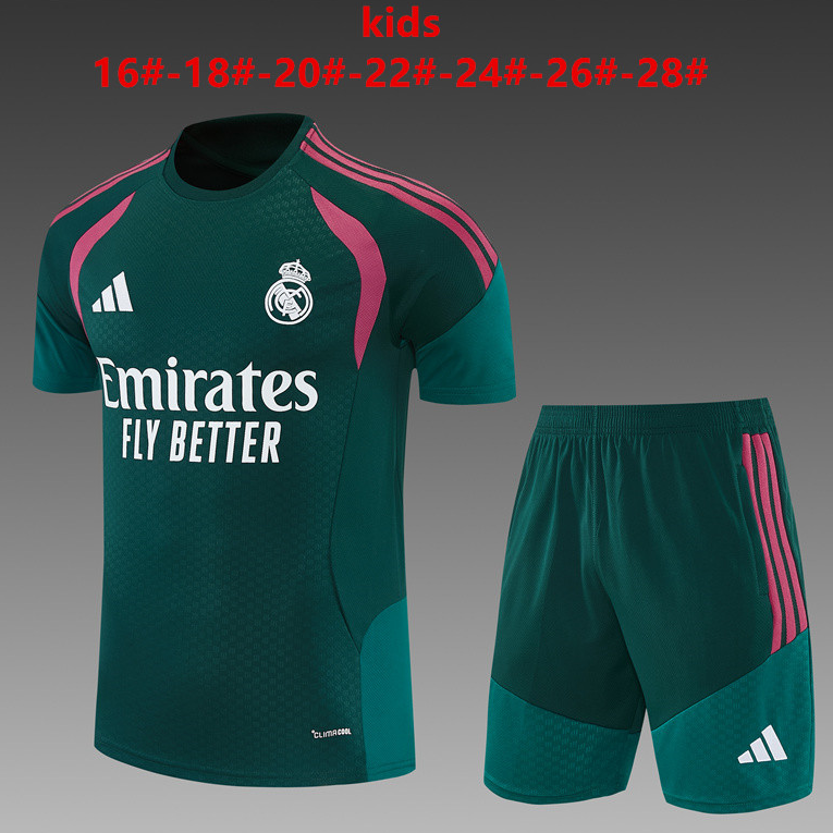 26/27 Real Madrid Muted green paired with pinkish red kids Training Kits 