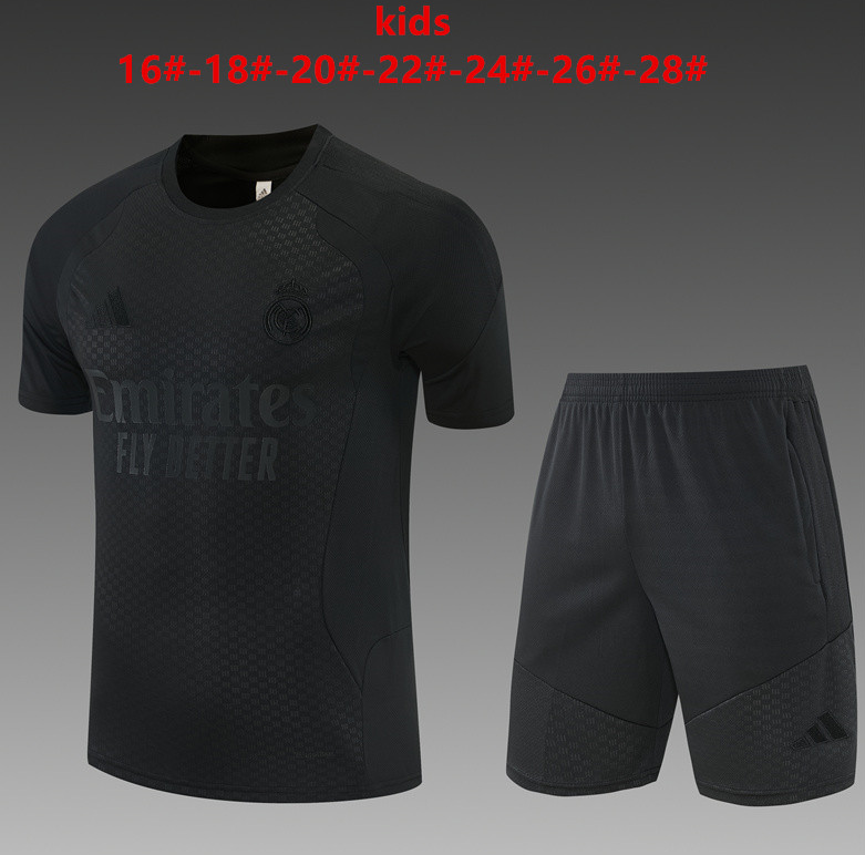 26/27 Real Madrid Black Full Black Version kids Training Kits 