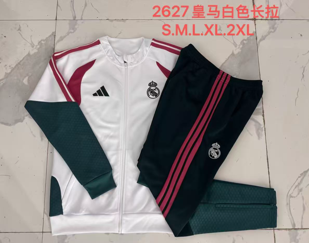 26/27 Long Pull Real Madrid White（Magenta color scheme）Jackets sets