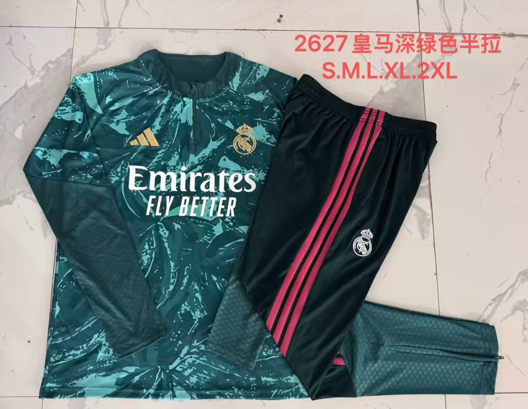 26/27 Half Pull Real Madrid Deep green inkjet Tracksuit
