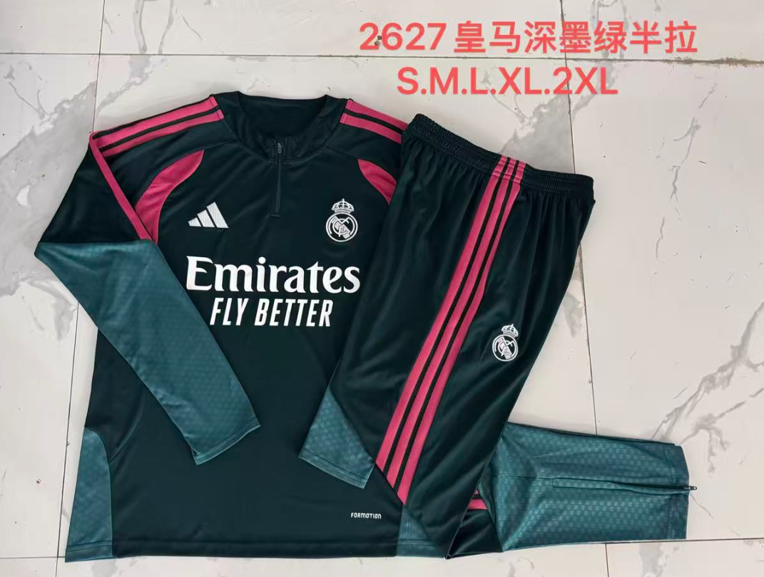 26/27 Half Pull Real Madrid Dark Olive Green Tracksuit