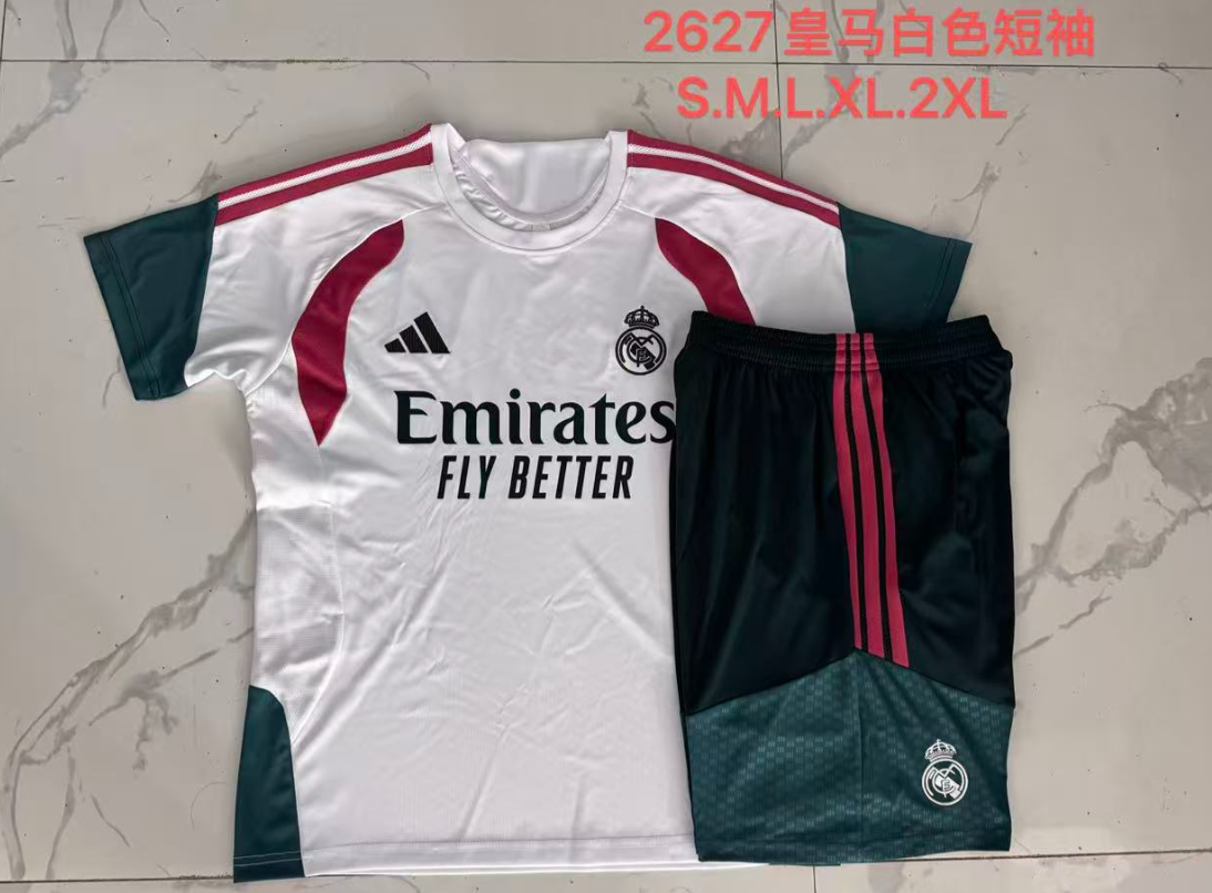 26/27 Adults short sleeves Real Madrid white（Magenta color scheme）Training Kits