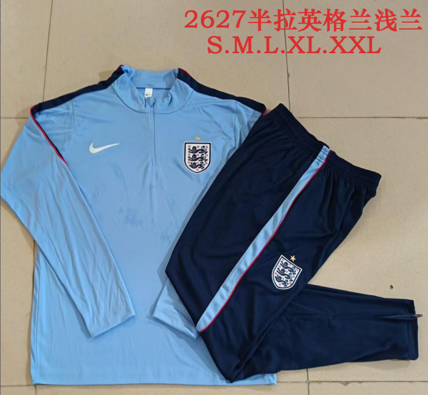 26/27 Adults Half Pull  England Light Blue Tracksuit