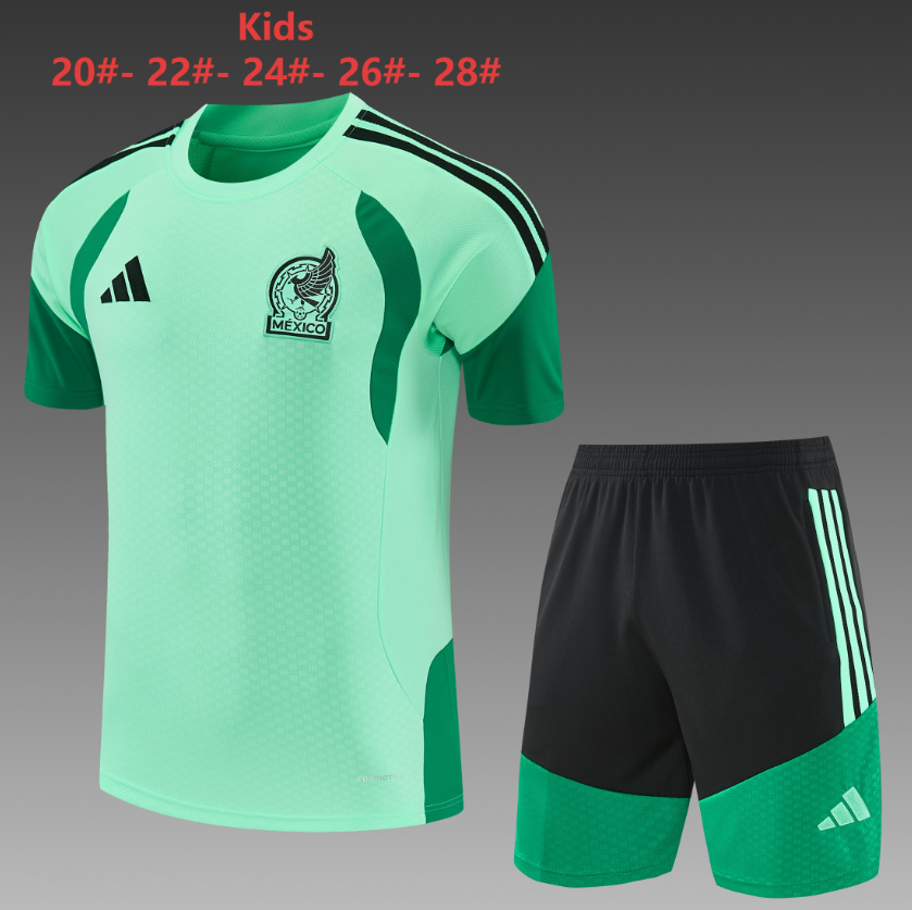 26/27 Kids short-sleeved Mexico Light green Training Kits