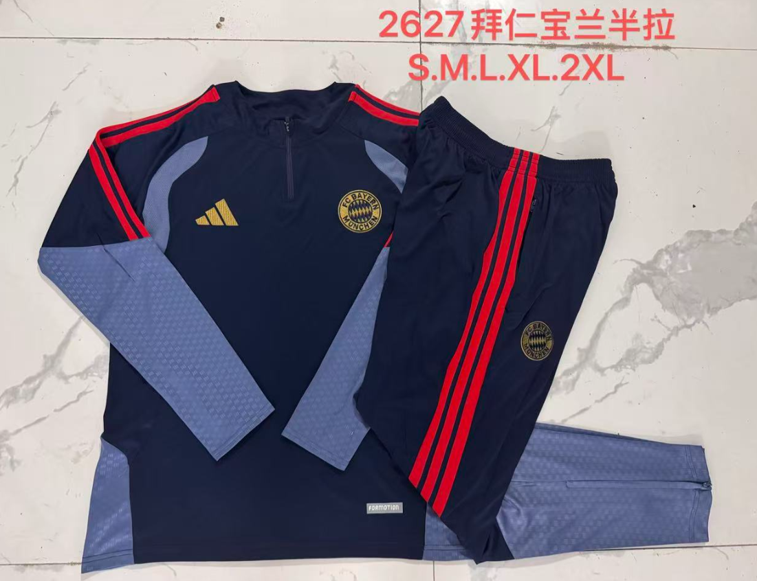 26/27 Adults Half Pull Bayern Munchen Baolan Color Tracksuit