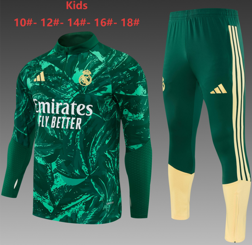 26/27 Kids Half Pull Real Madrid Dark green 【Camouflage pattern】 Tracksuit