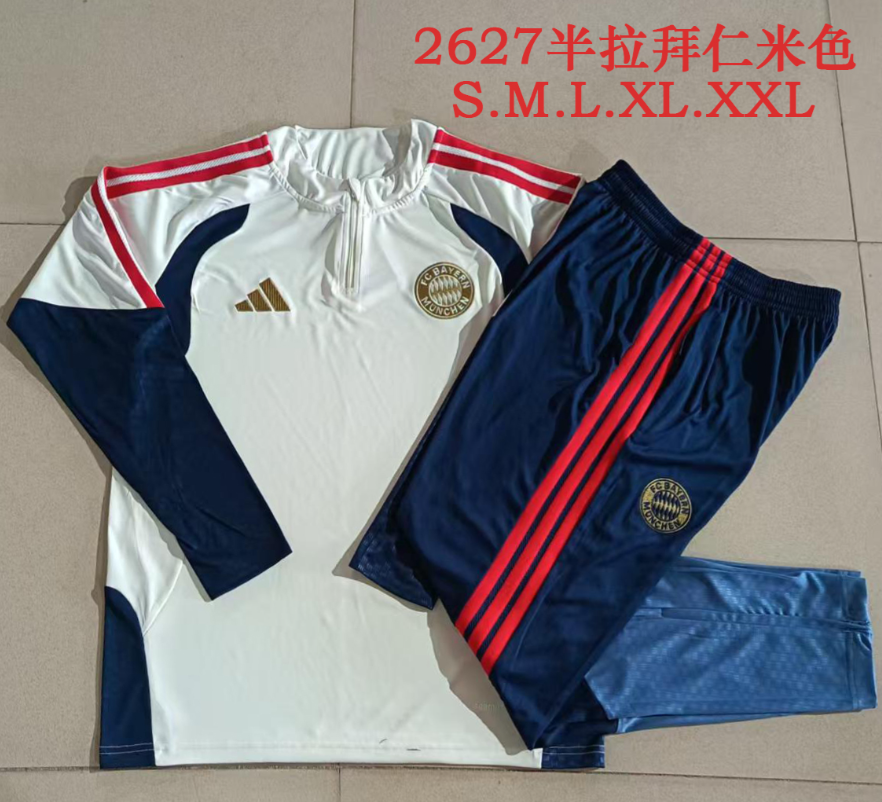 26/27 Adults Half Pull Bayern Munchen Beige Tracksuit