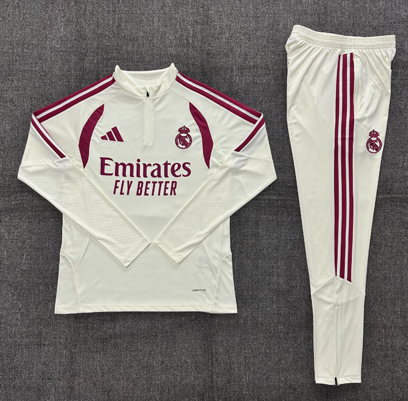 26/27 Adults Half Pull Real Madrid beige Tracksuit