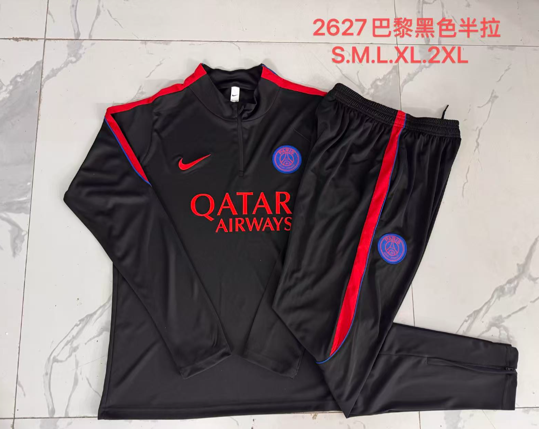 26/27 Adults Half Pull Paris Black（Red color scheme）Tracksuit