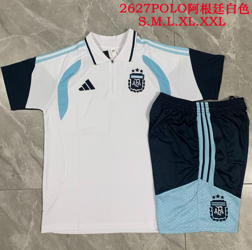 26/27 Adults POLO Argentina White (with cropped pants) Training Kits
