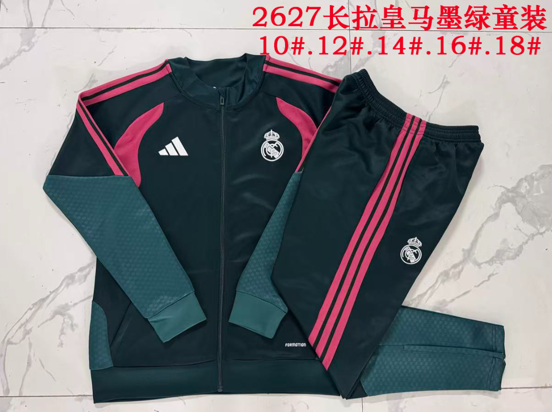26/27 Kid Long Pull Real Madrid dark green Jackets sets