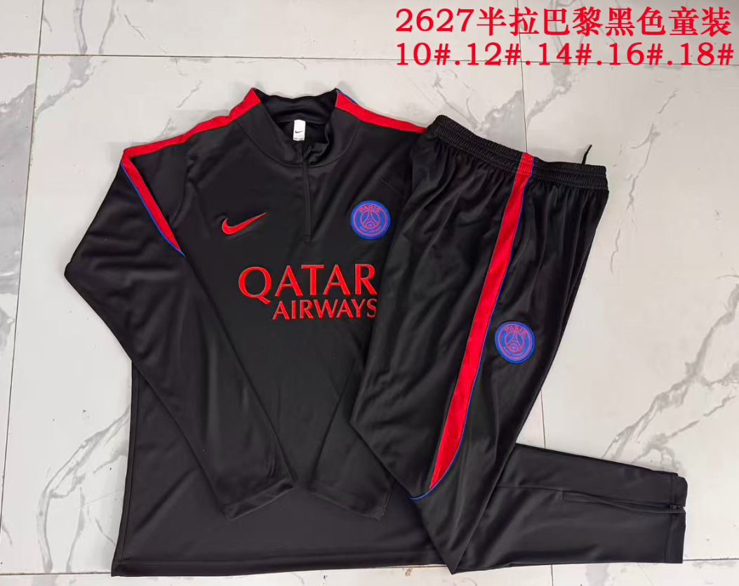 26/27 Kids Half Pull Paris Black (Red Color) Tracksuit