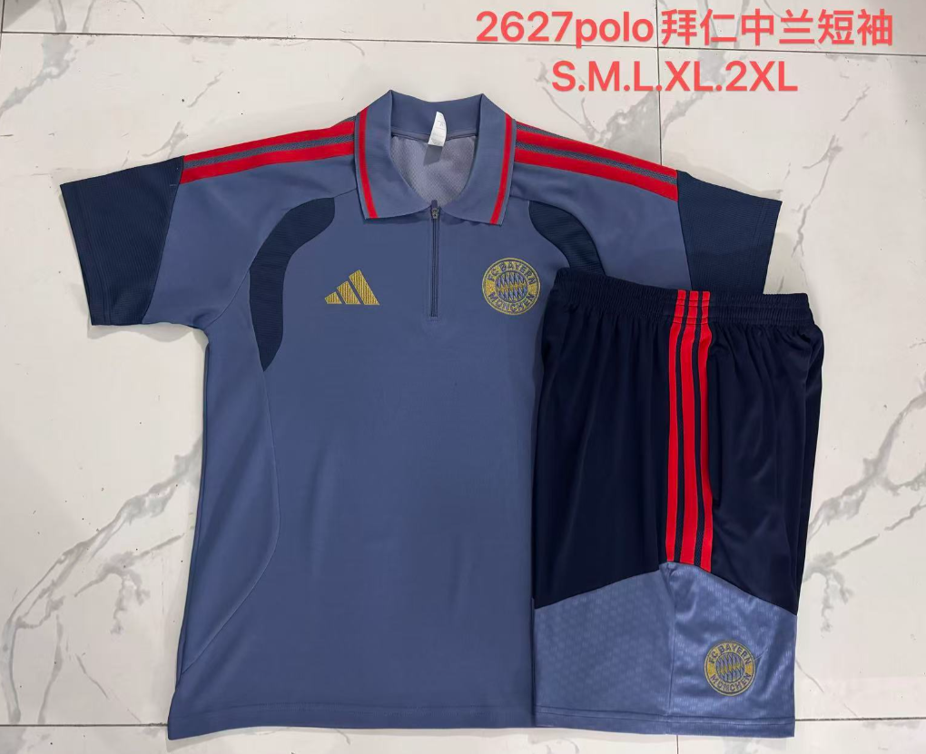 26/27 Adults POLO Bayern mid blue (paired with cropped pants) Training Kits